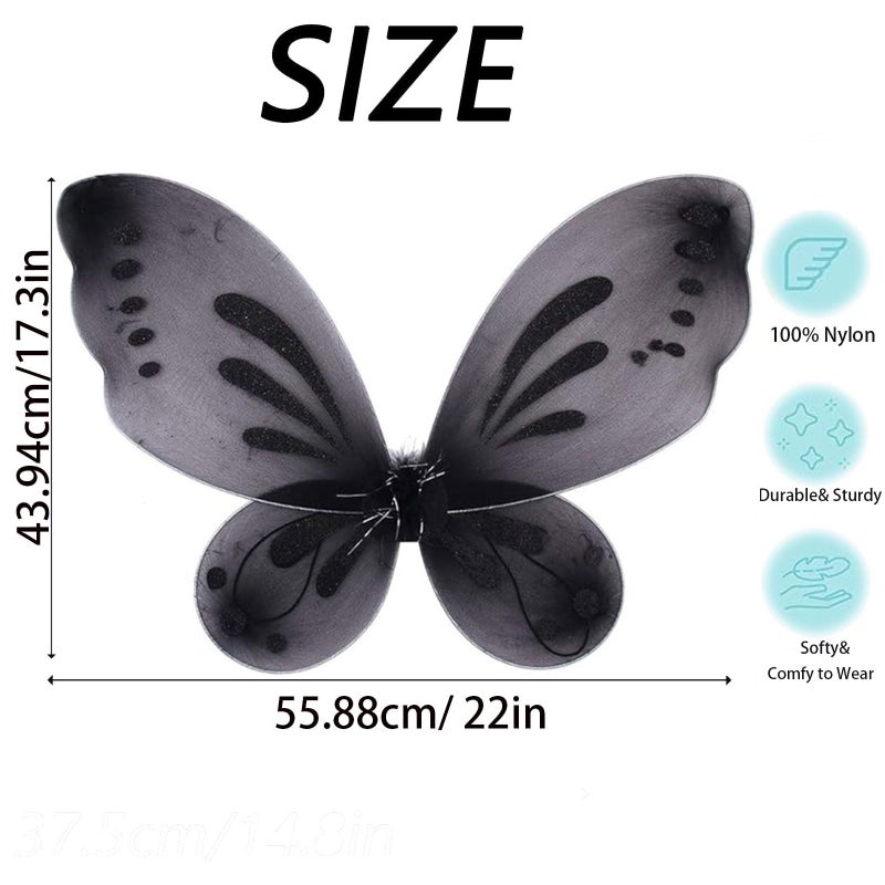 Dushi Fairy Wings Custume Princess Wings Glitter Dress Up Pretend Play Accessory for Halloween &Birthday Party (22."4W x 18.5" L) Black - Image 2